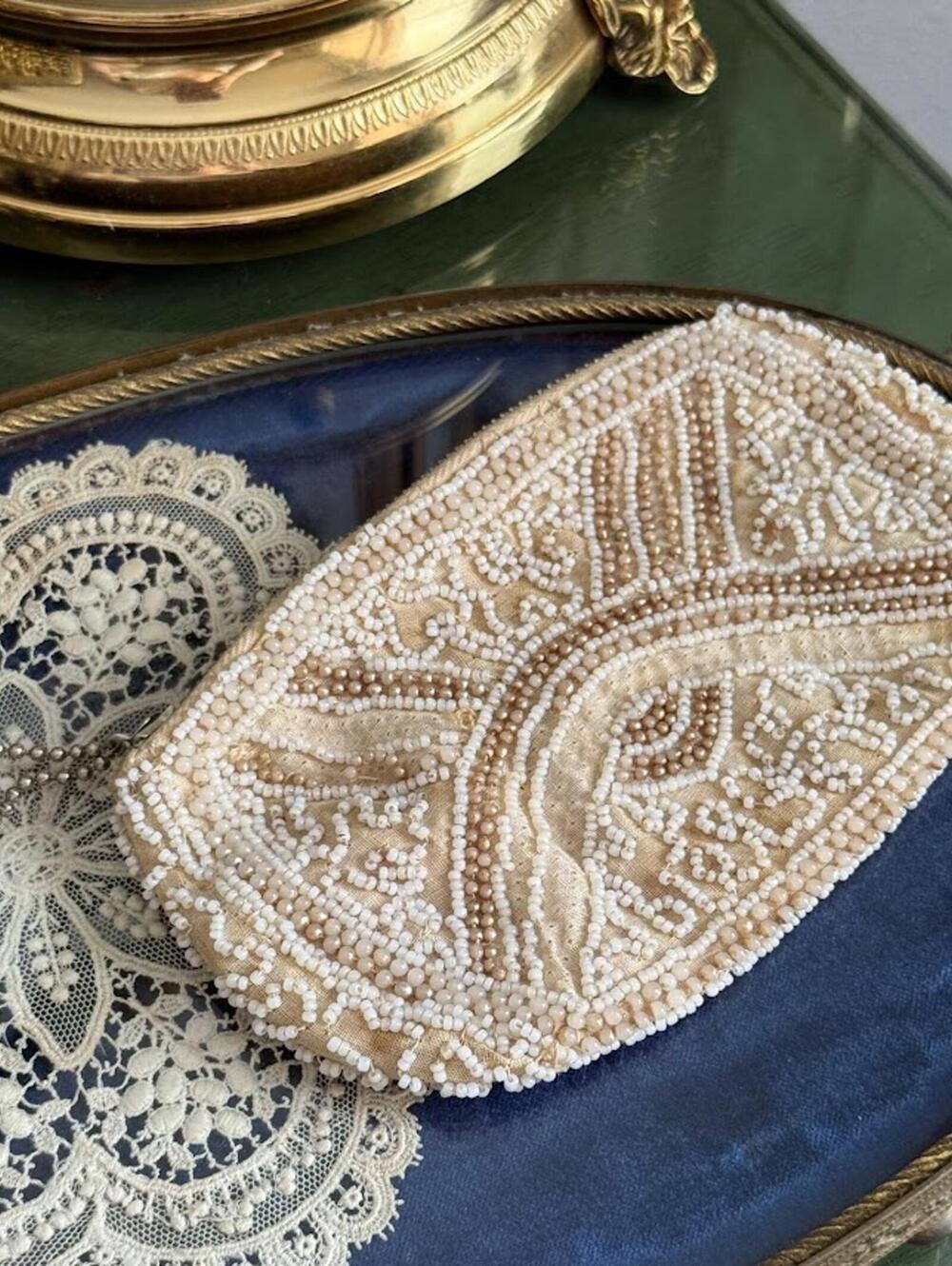 Vintage hand-beaded Ivory small bag